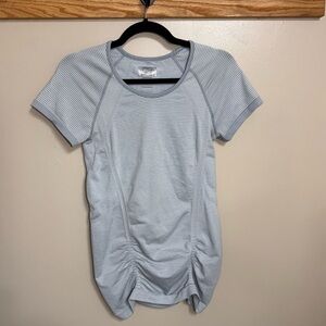 Athleta Fastest Track Striped Tee grey white size small